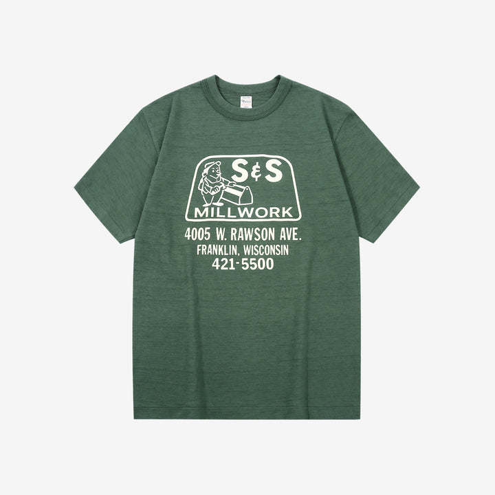 Warehouse Lot 4601 short sleeve shadow border slub yarn crew neck T-shirt made in Japan green front view