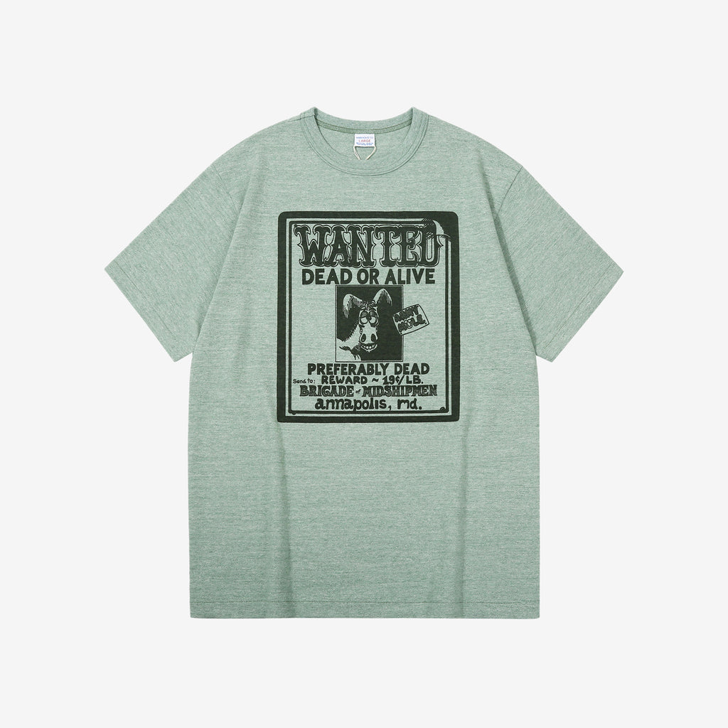 Warehouse Lot 4096 88/12 cotton rayon graphic T-shirt short sleeve crew neck made in Japan heather fabric green front view