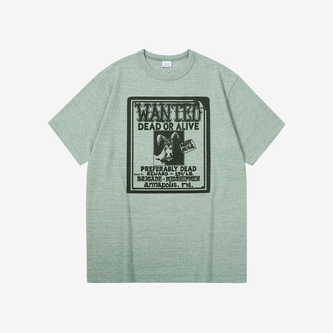 Warehouse Lot 4096 88/12 cotton rayon graphic T-shirt short sleeve crew neck made in Japan heather fabric green front view