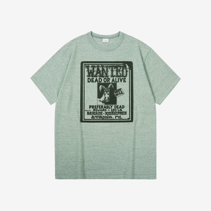 Warehouse Lot 4096 88/12 cotton rayon graphic T-shirt short sleeve crew neck made in Japan heather fabric green front view
