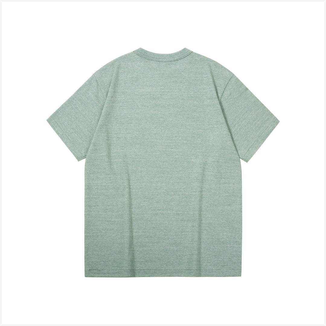 Warehouse Lot 4096 88/12 cotton rayon graphic T-shirt short sleeve crew neck made in Japan heather fabric green back view