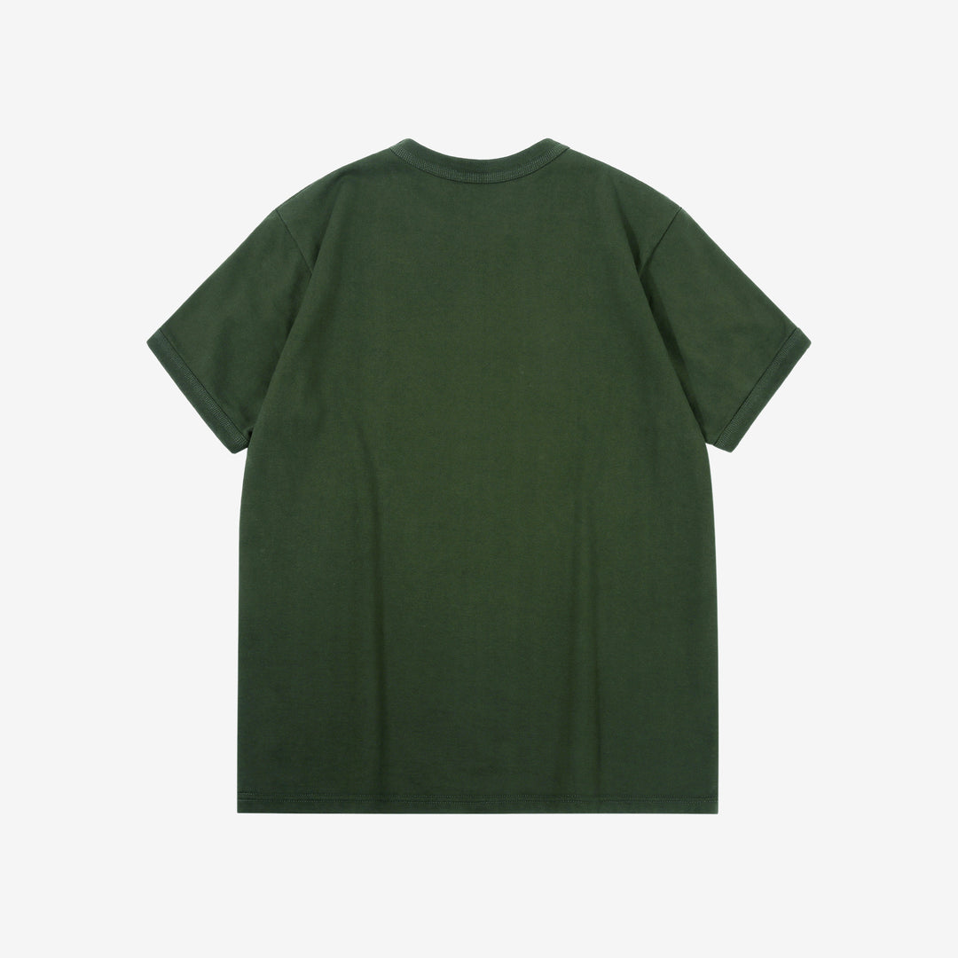 Deluxeware BSP-MNT01 10.5oz loopwheeled T-shirt with 5-needle binder neck, Mention Exclusive, made in Japan green back view