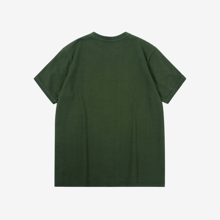 Deluxeware BSP-MNT01 10.5oz loopwheeled T-shirt with 5-needle binder neck, Mention Exclusive, made in Japan green back view