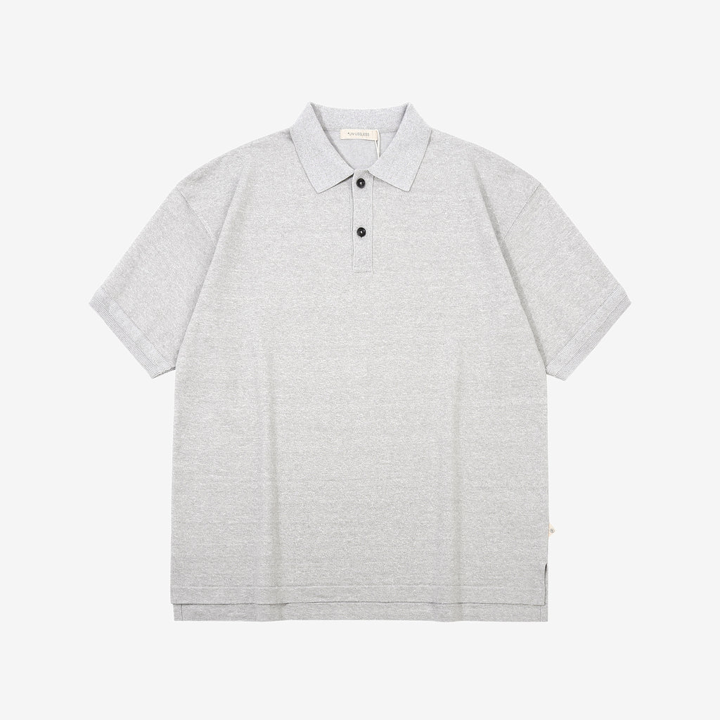 Un-Useless 170218 Plating Knit Linen Polo Shirt Made in Japan Grey Front