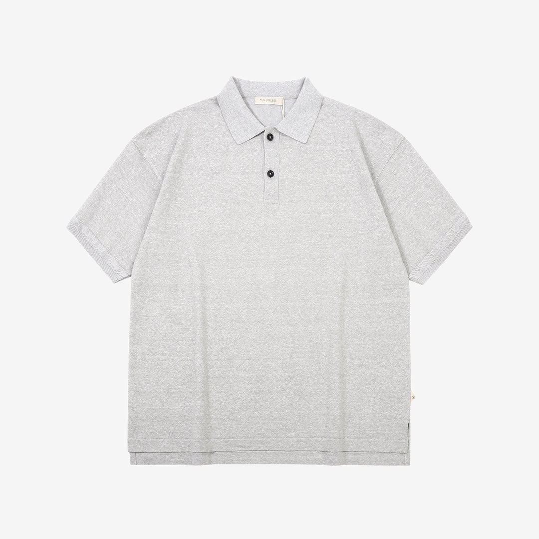 Un-Useless 170218 Plating Knit Linen Polo Shirt Made in Japan Grey Front