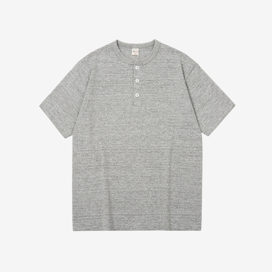 Warehouse Lot 4601 Shadow Border Slub Yarn Henley T-Shirt Made in Japan Heather Grey Front View