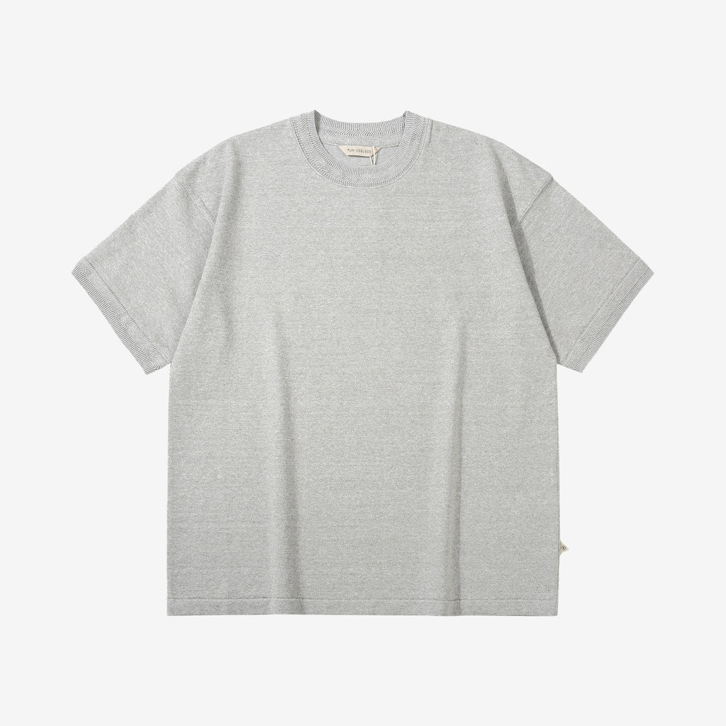 Un-Useless 170204 linen KNITEE short sleeve crew neck knit T-shirt made in Japan grey front view