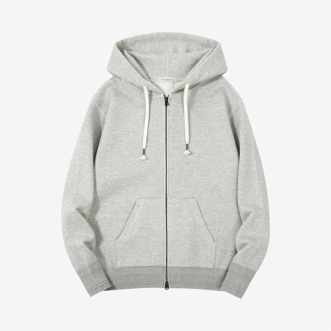 Un-Useless 170416 inlay knit full zip hoodie made in Japan SWKNIT zip hooded sweatshirt grey front view