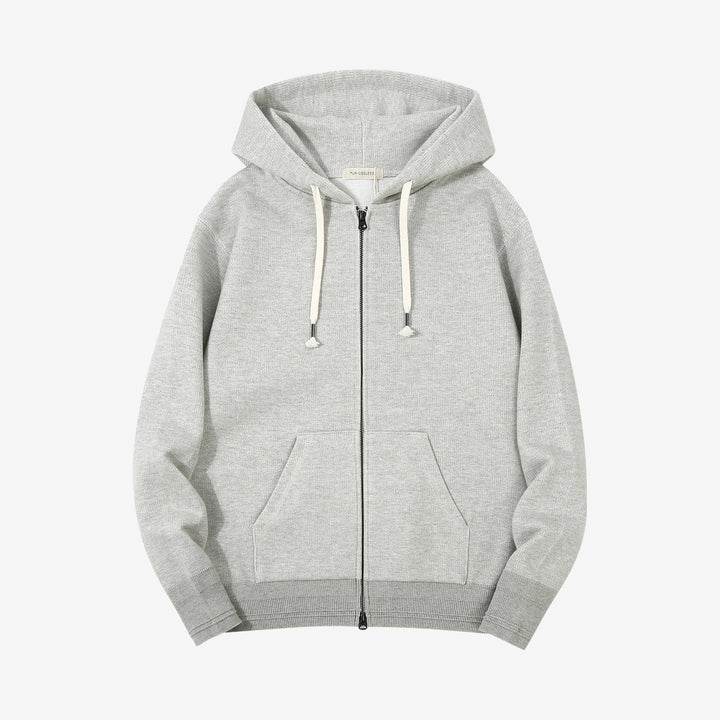 Un-Useless 170416 inlay knit full zip hoodie made in Japan SWKNIT zip hooded sweatshirt grey front view