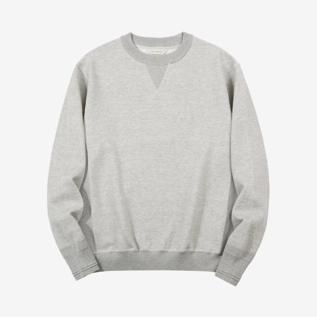 Un-Useless 170401 inlay knit crew neck sweatshirt made in Japan cotton knit grey front view