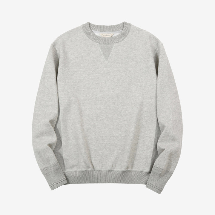 Un-Useless 170401 inlay knit crew neck sweatshirt made in Japan cotton knit grey front view