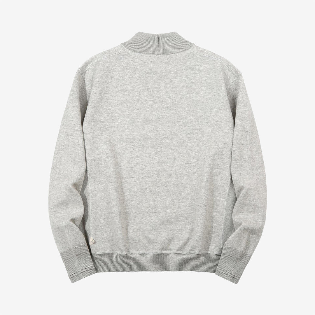 Un-Useless 170402 inlay knit mock neck sweatshirt made in Japan cotton knit grey back view