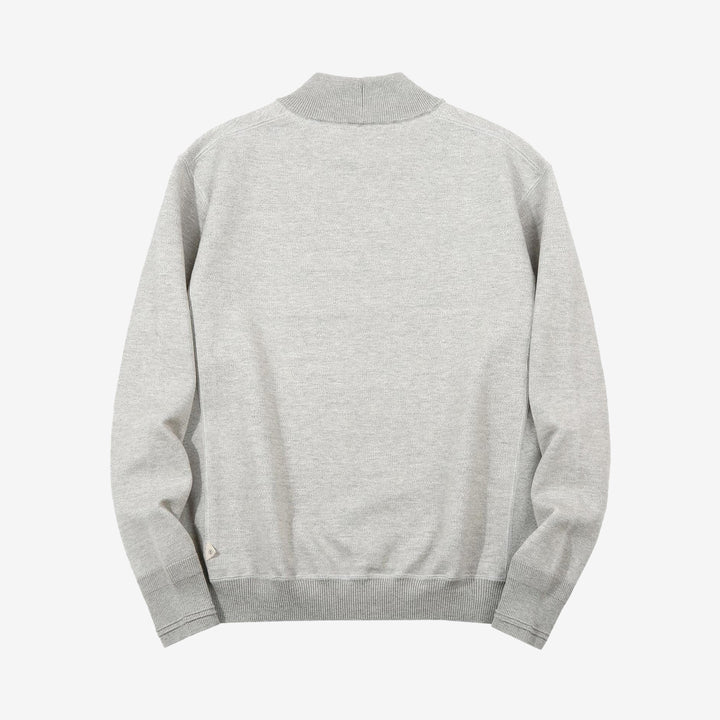 Un-Useless 170402 inlay knit mock neck sweatshirt made in Japan cotton knit grey back view