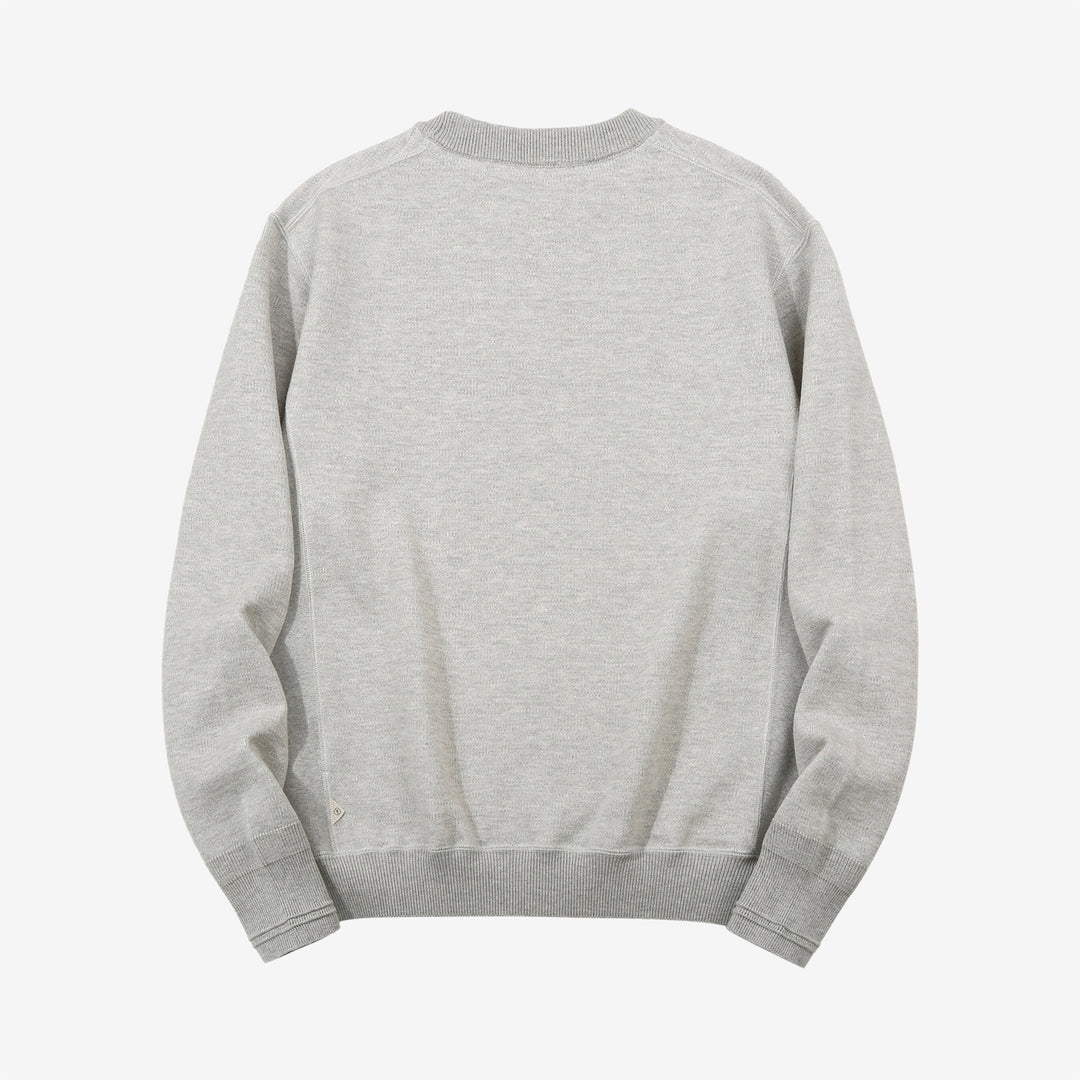 Un-Useless 170401 inlay knit crew neck sweatshirt made in Japan cotton knit grey back view