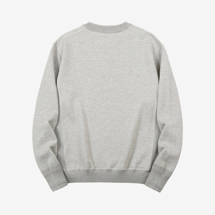 Un-Useless 170401 inlay knit crew neck sweatshirt made in Japan cotton knit grey back view