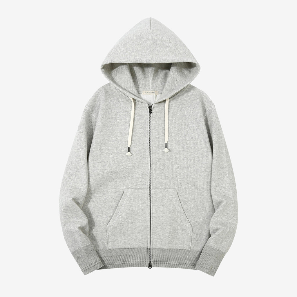 Un-Useless 170416 inlay knit full zip hoodie made in Japan SWKNIT zip hooded sweatshirt grey front full view