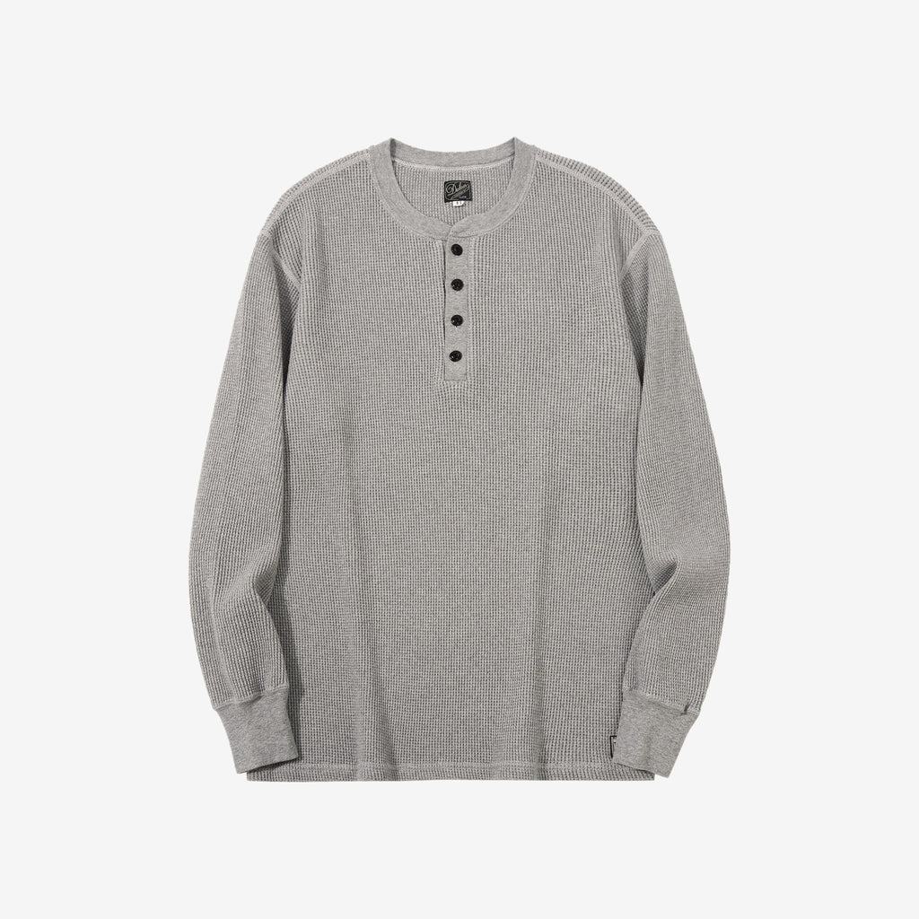 Dalee’s & Co. 2230HT double waffle henley long sleeve shirt made in Japan grey