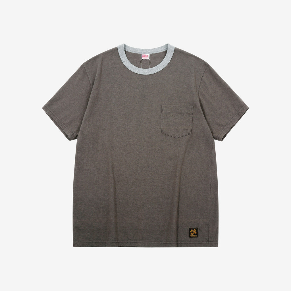 Deluxeware MTM-00 7.5oz “Wood Grain” Loopwheeled Pocket T-Shirt Made in Japan Heather Grey Front View