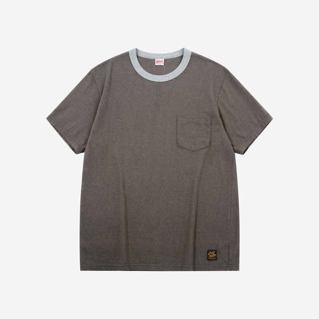 Deluxeware MTM-00 7.5oz “Wood Grain” Loopwheeled Pocket T-Shirt Made in Japan Heather Grey Front View