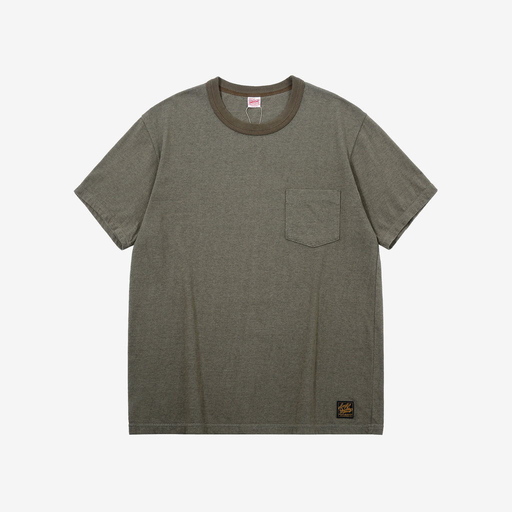 Deluxeware MTM-00 7.5oz “Wood Grain” Loopwheeled Pocket T-Shirt Made in Japan Heather Green Front View