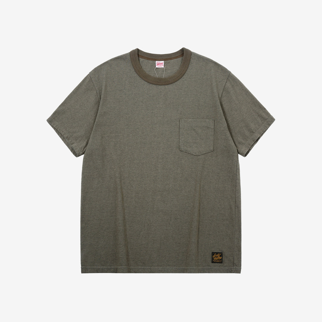 Deluxeware MTM-00 7.5oz “Wood Grain” Loopwheeled Pocket T-Shirt Made in Japan Heather Green Front View