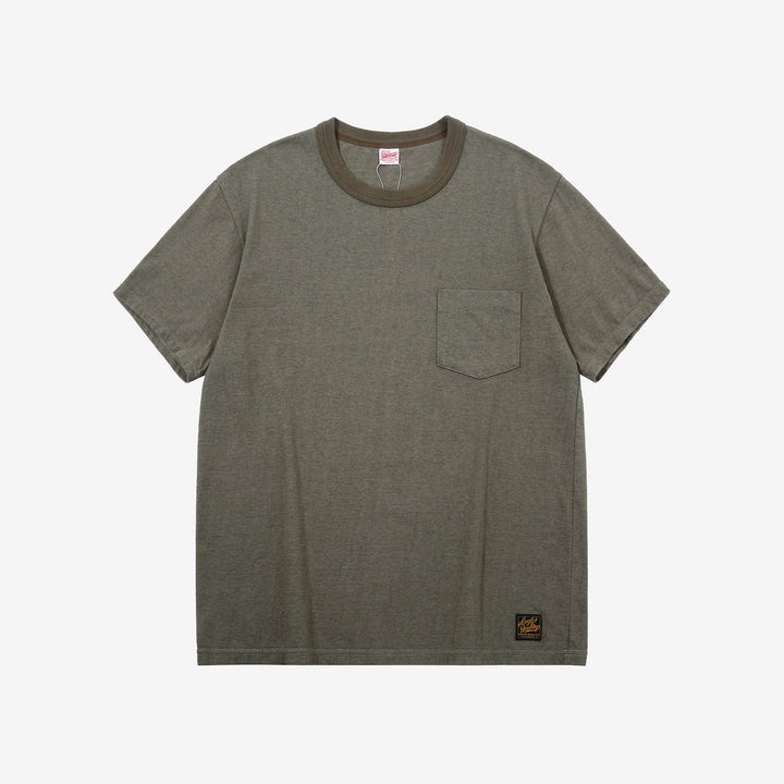 Deluxeware MTM-00 7.5oz “Wood Grain” Loopwheeled Pocket T-Shirt Made in Japan Heather Green Front View