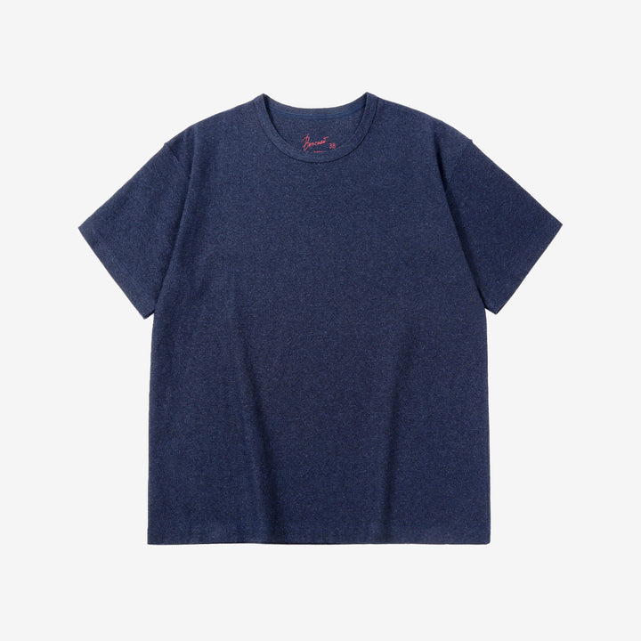 Boncoura reverse-face loopwheel heather indigo T-shirt front view