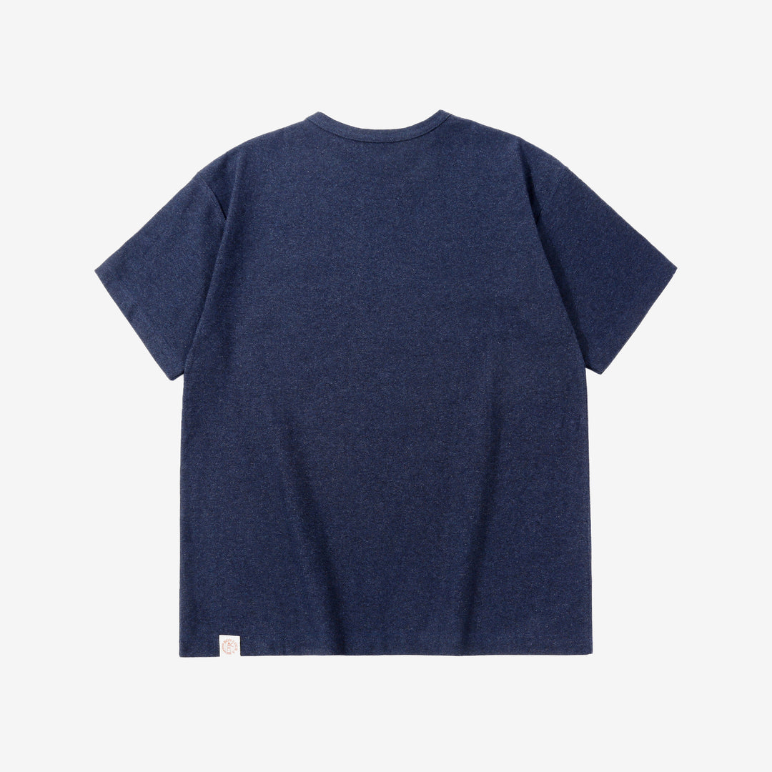 Boncoura reverse-face loopwheel heather indigo T-shirt back view