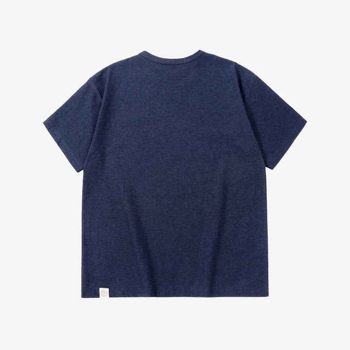 Boncoura reverse-face loopwheel heather indigo T-shirt back view