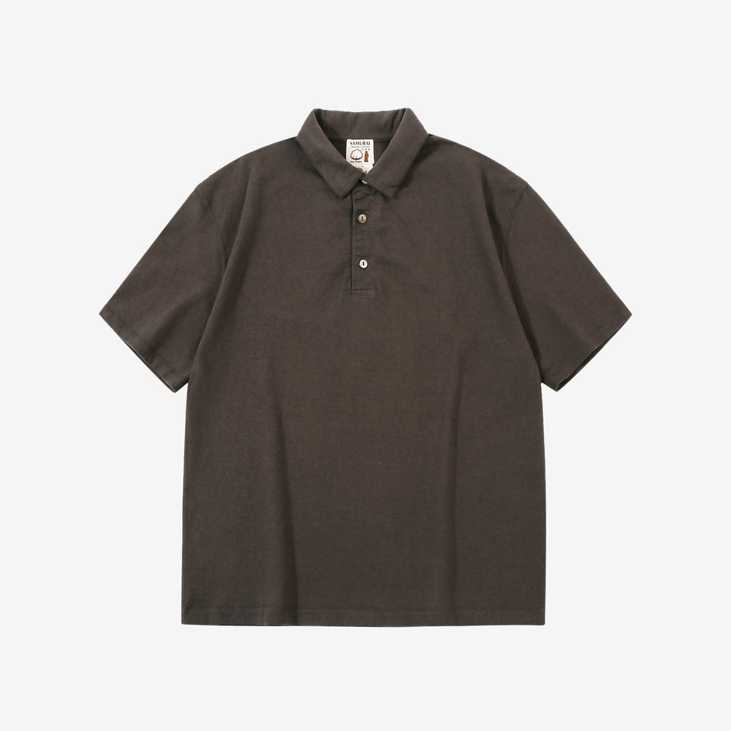 Samurai Jeans SJST-SC04 Samurai Cotton Polo Shirt Made in Japan Front View Kuromame