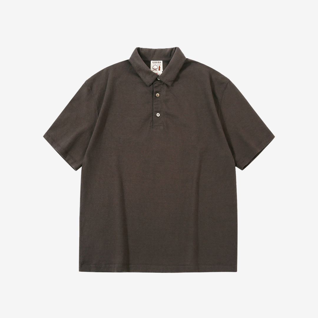 Samurai Jeans SJST-SC04 Samurai Cotton Polo Shirt Made in Japan Front View Kuromame