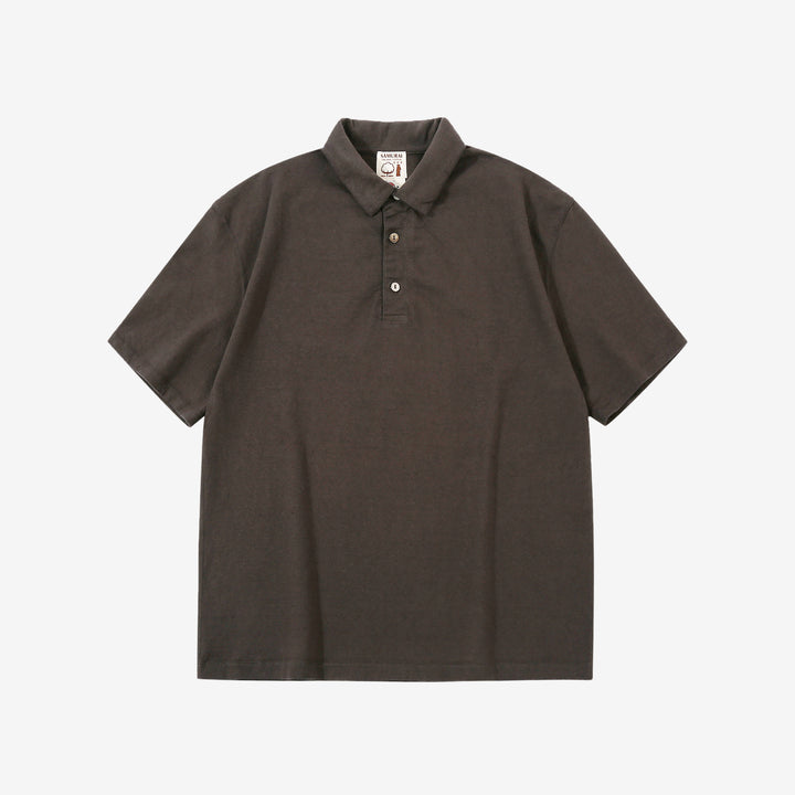 Samurai Jeans SJST-SC04 Samurai Cotton Polo Shirt Made in Japan Front View Kuromame