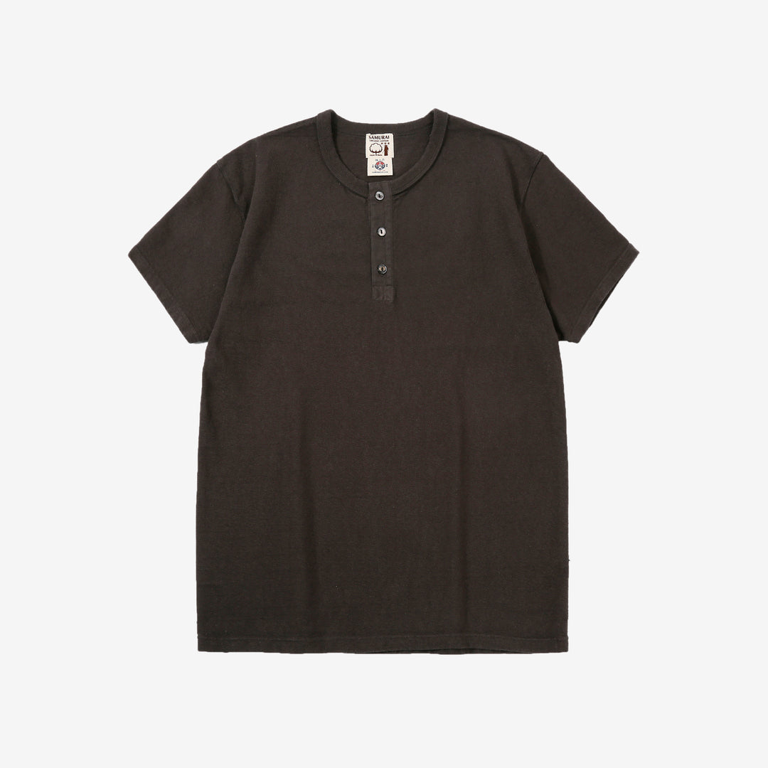 Samurai Jeans SJST-SC02 Samurai Cotton Henley Neck T-Shirt Made in Japan Front View Kurromame