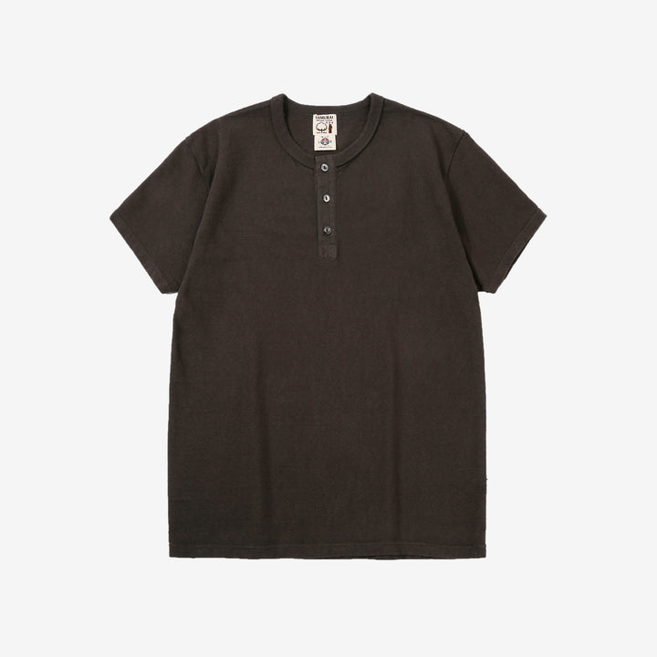 Samurai Jeans SJST-SC02 Samurai Cotton Henley Neck T-Shirt Made in Japan Front View Kurromame