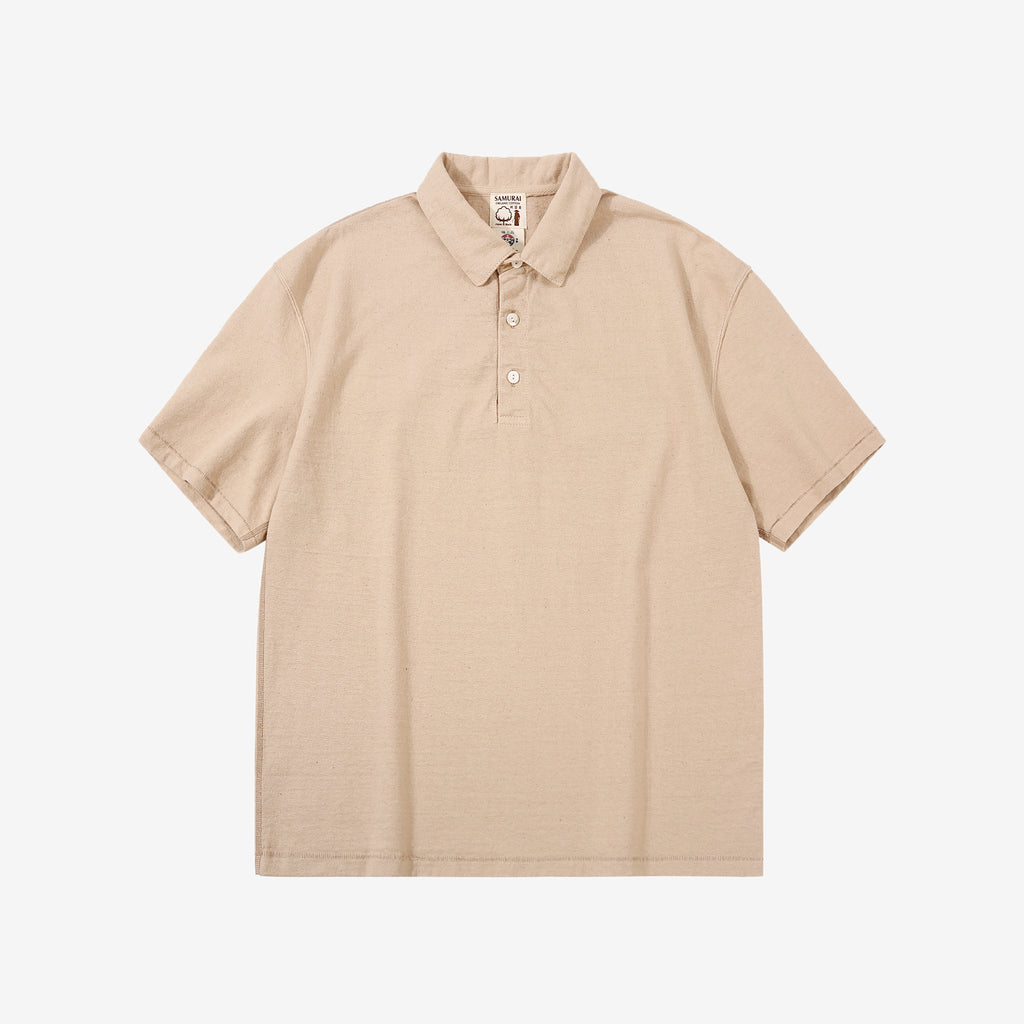 Samurai Jeans SJST-SC04 Samurai Cotton Polo Shirt Made in Japan Kuri Light Front View