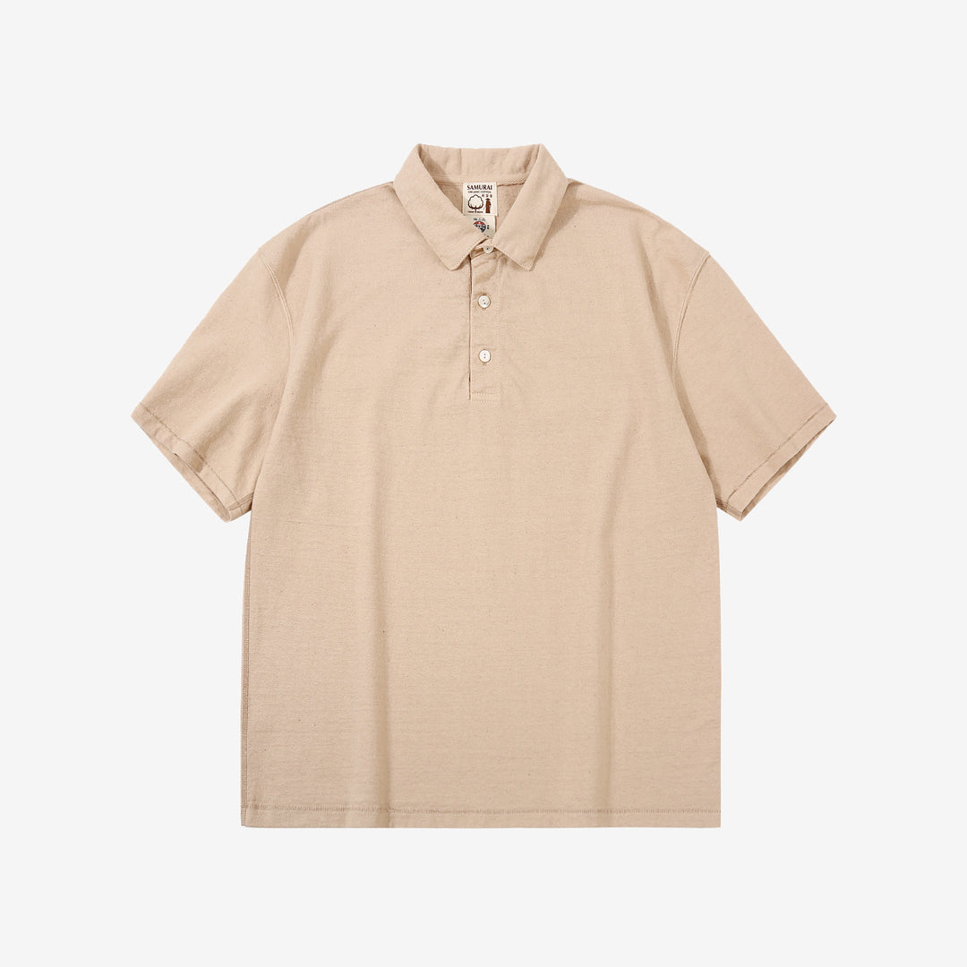 Samurai Jeans SJST-SC04 Samurai Cotton Polo Shirt Made in Japan Kuri Light Front View
