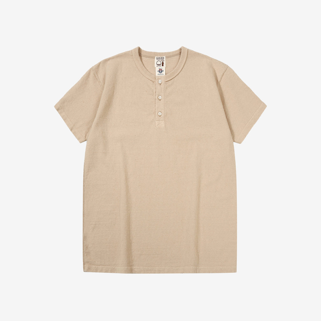 Samurai Jeans SJST-SC02 Samurai Cotton Henley Neck T-Shirt Made in Japan Front View Kuri Light