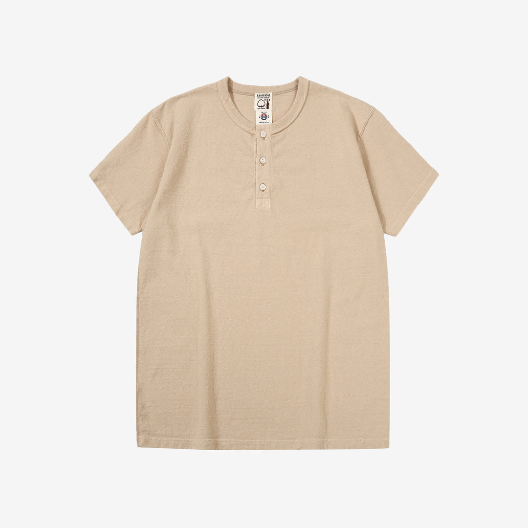 Samurai Jeans SJST-SC02 Samurai Cotton Henley Neck T-Shirt Made in Japan Front View Kuri Light