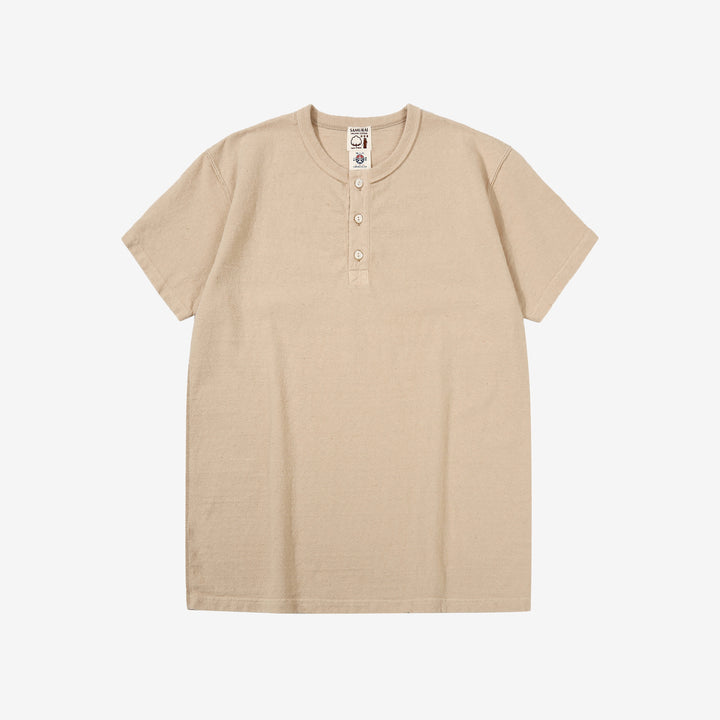 Samurai Jeans SJST-SC02 Samurai Cotton Henley Neck T-Shirt Made in Japan Front View Kuri Light