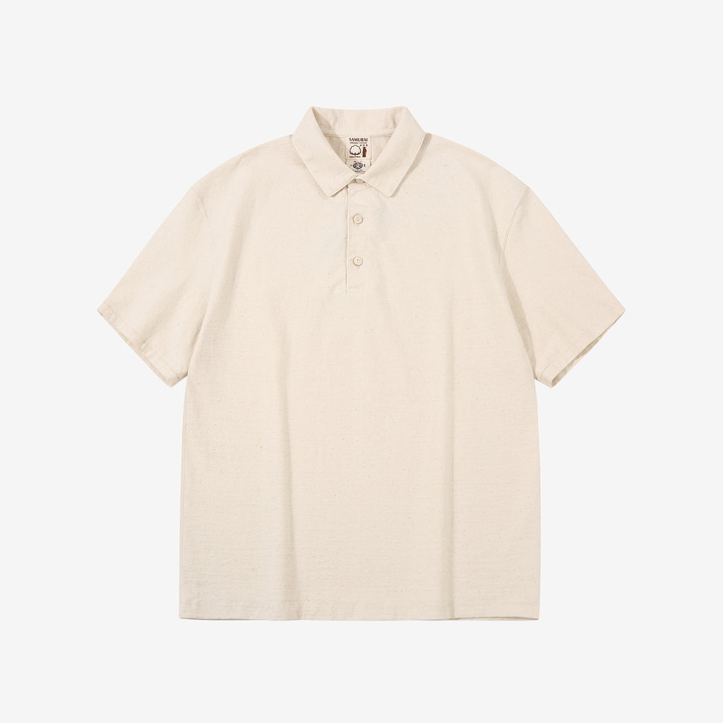 Samurai Jeans SJST-SC04 Samurai Cotton Polo Shirt Made in Japan Natural Front View