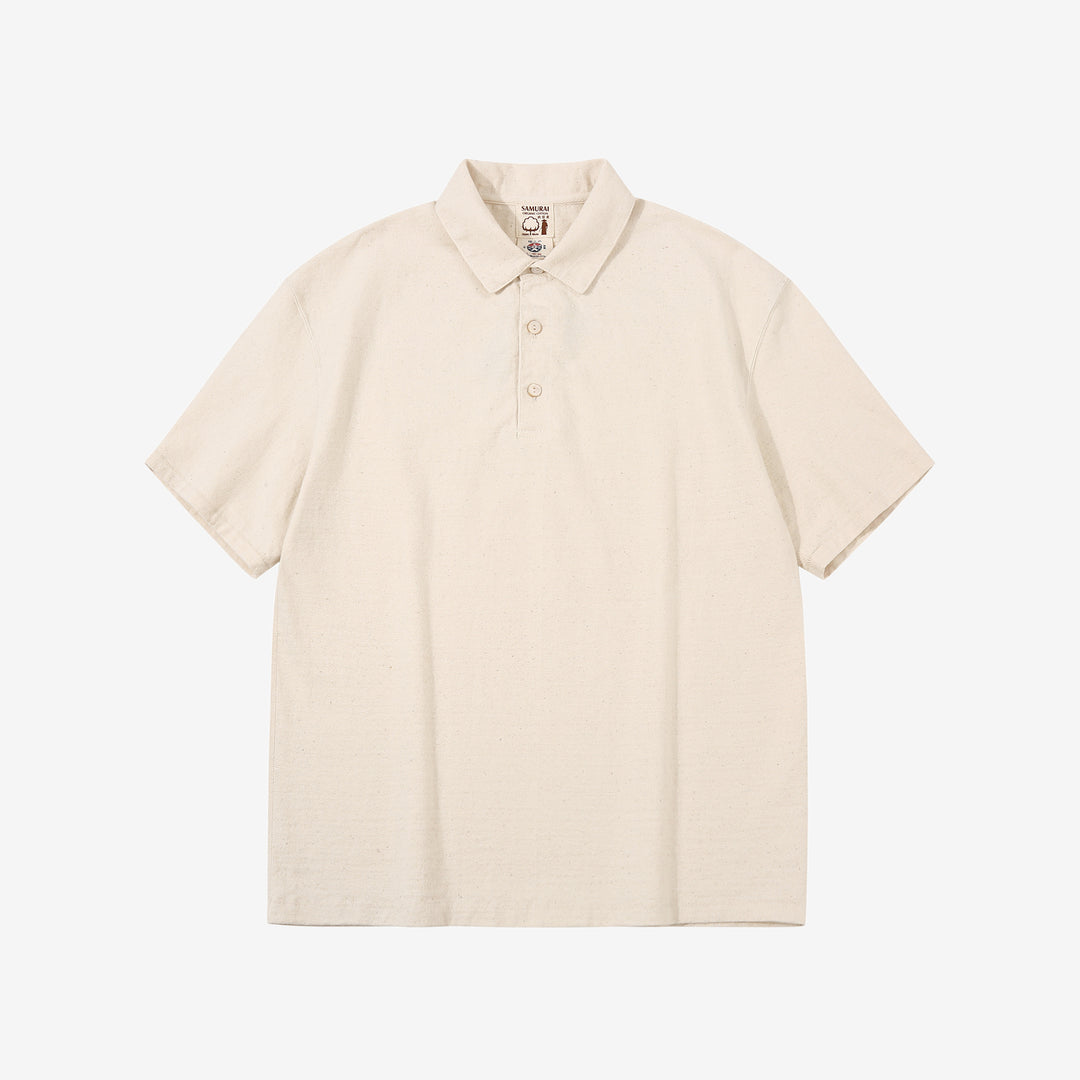 Samurai Jeans SJST-SC04 Samurai Cotton Polo Shirt Made in Japan Natural Front View