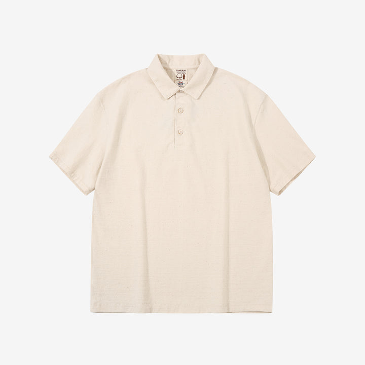 Samurai Jeans SJST-SC04 Samurai Cotton Polo Shirt Made in Japan Natural Front View