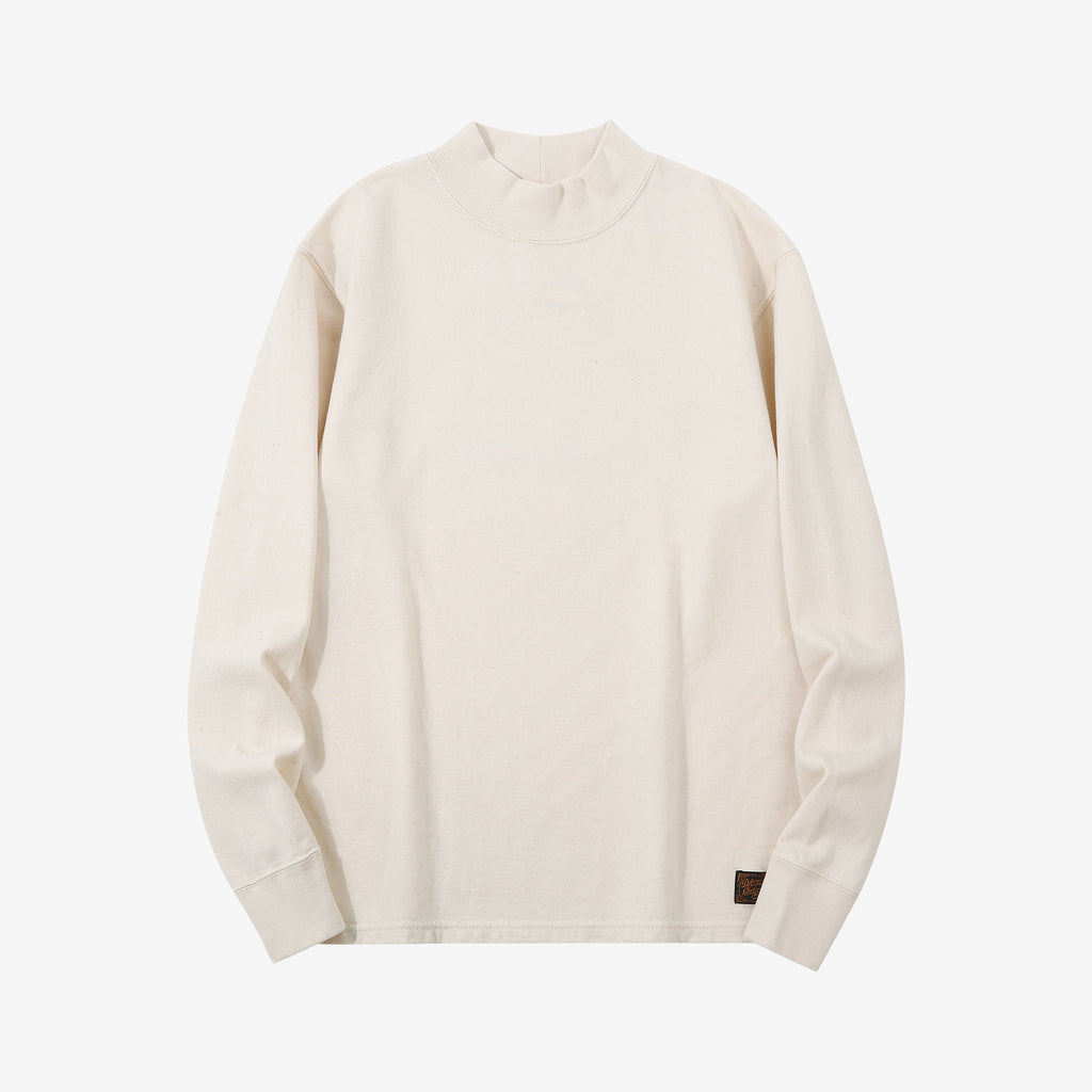 Deluxeware M300 “Azuma-Knit” Lightweight Mock Neck Sweatshirt Made in Japan Natural Front View
