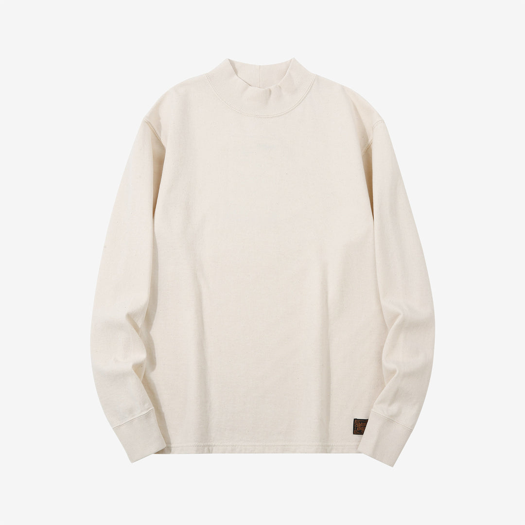 Deluxeware M300 “Azuma-Knit” Lightweight Mock Neck Sweatshirt Made in Japan Natural Front View