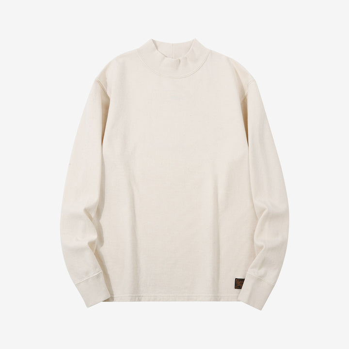 Deluxeware M300 “Azuma-Knit” Lightweight Mock Neck Sweatshirt Made in Japan Natural Front View