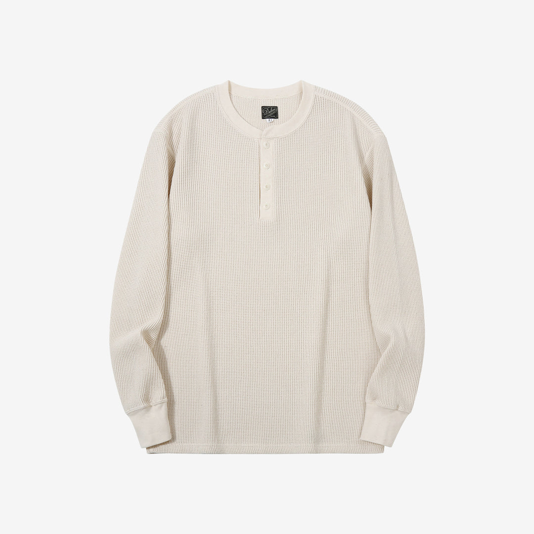 Dalee’s & Co. 2230HT double waffle henley long sleeve shirt made in Japan natural
