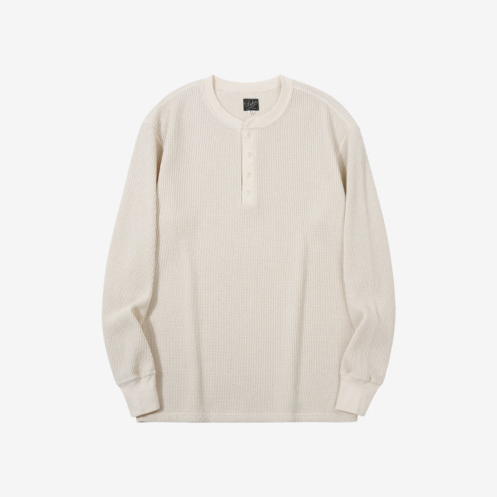 Dalee’s & Co. 2230HT double waffle henley long sleeve shirt made in Japan natural