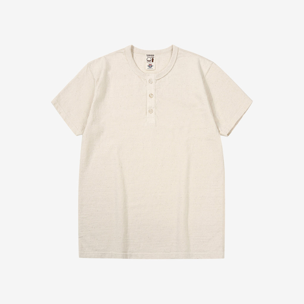 Samurai Jeans SJST-SC02 Samurai Cotton Henley Neck T-Shirt Made in Japan Front View Natural