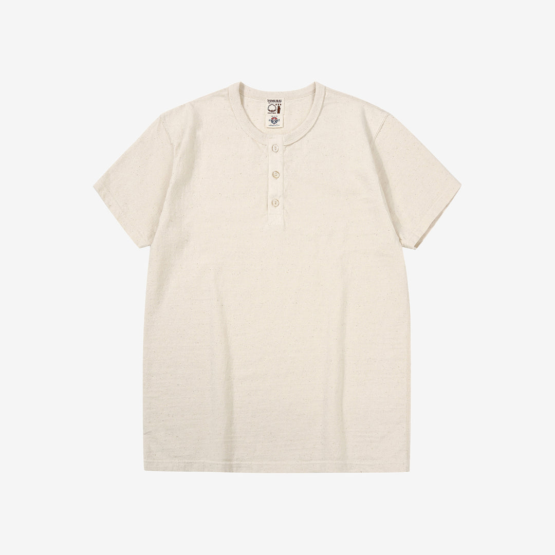 Samurai Jeans SJST-SC02 Samurai Cotton Henley Neck T-Shirt Made in Japan Front View Natural