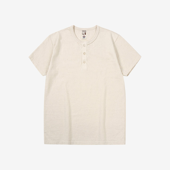 Samurai Jeans SJST-SC02 Samurai Cotton Henley Neck T-Shirt Made in Japan Front View Natural